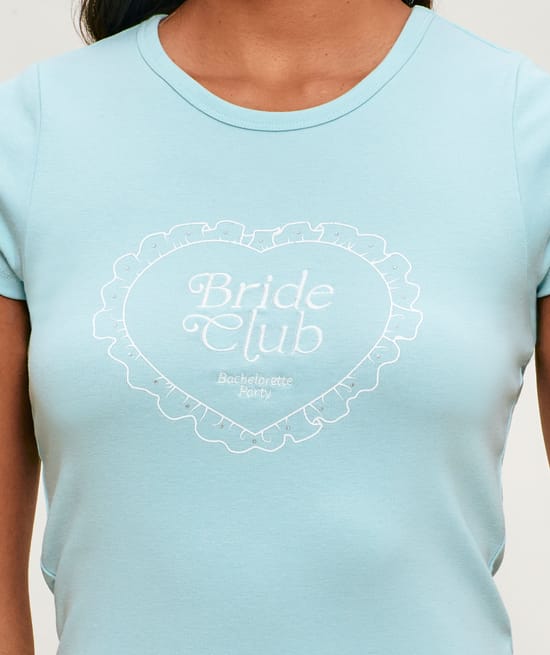 Embroidered jersey T-shirt with Bride Club message and sequin details;