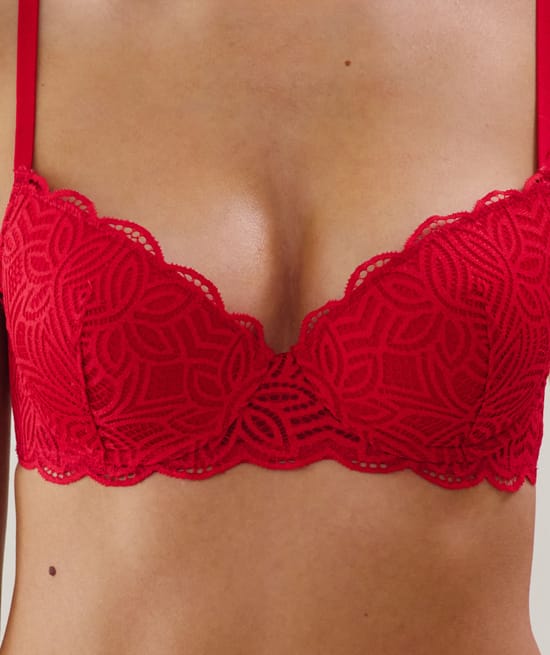 Lace push-up bra - red;
