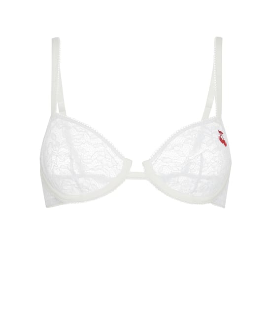 Soutien-gorge corbeille en dentelle avec broderie cerise;