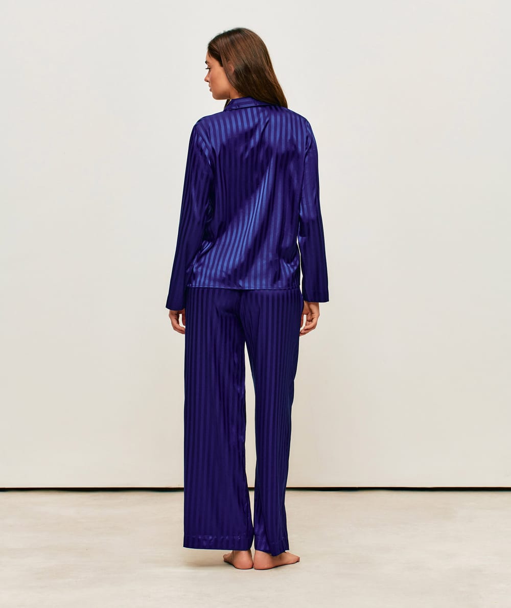 Pantalon large en satin &agrave; rayures;