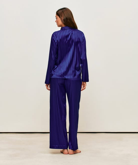 Pantalon large en satin &agrave; rayures;