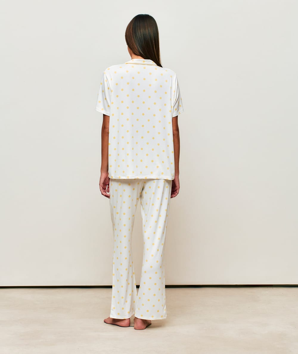 Set chemise &agrave; manches courtes et pantalon en jersey &agrave; pois jaunes;