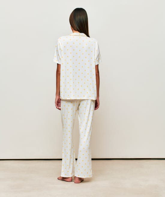 Set chemise &agrave; manches courtes et pantalon en jersey &agrave; pois jaunes;