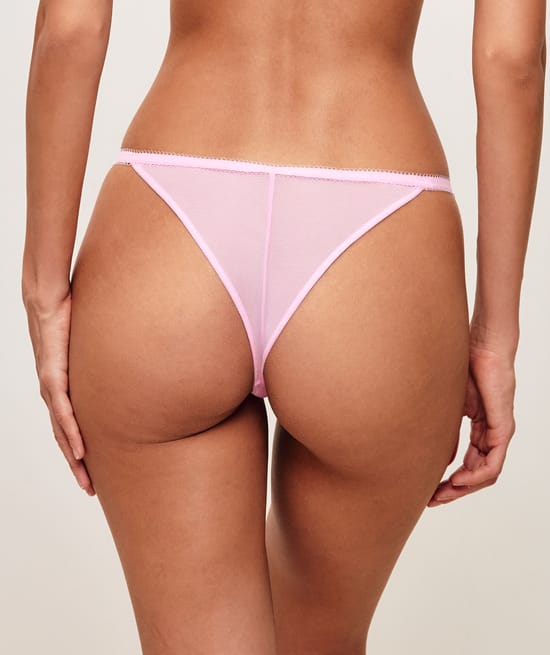 Tulle thong with peach embroidery;