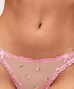 Tulle thong with peach embroidery;