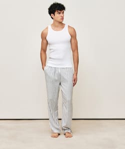 Striped flannel trousers;