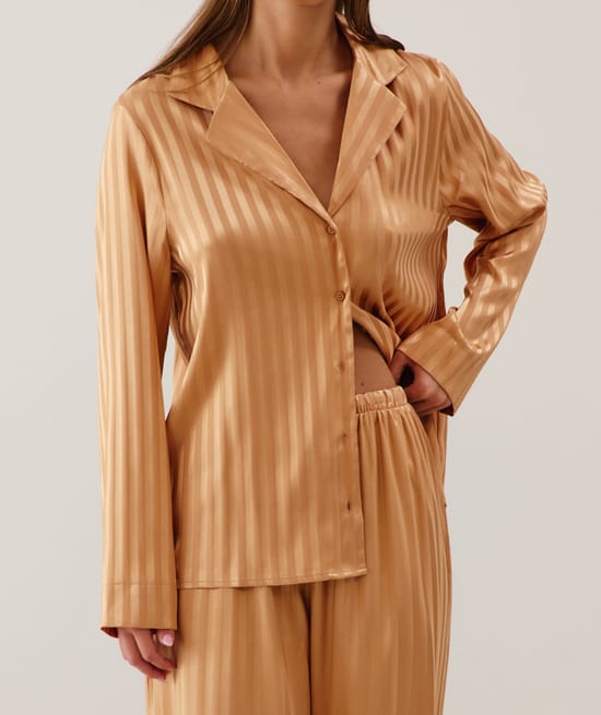 Chemise en satin à rayures marron clair;