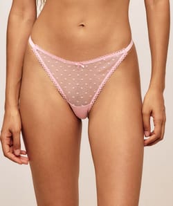 Mesh and lace panties with heart patterns;