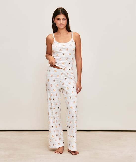 Teddy bear printed pointelle pants;