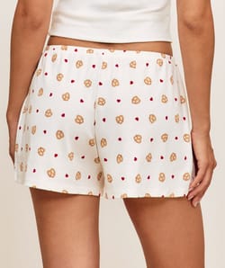 Printed jersey shorts with pretzels and hearts;