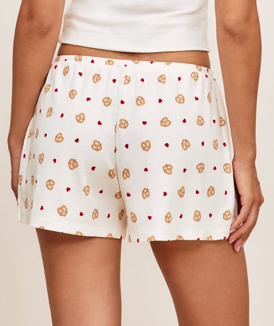 Printed jersey shorts with pretzels and hearts;