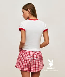Crop top in jersey with star print and Playboy embroidery;