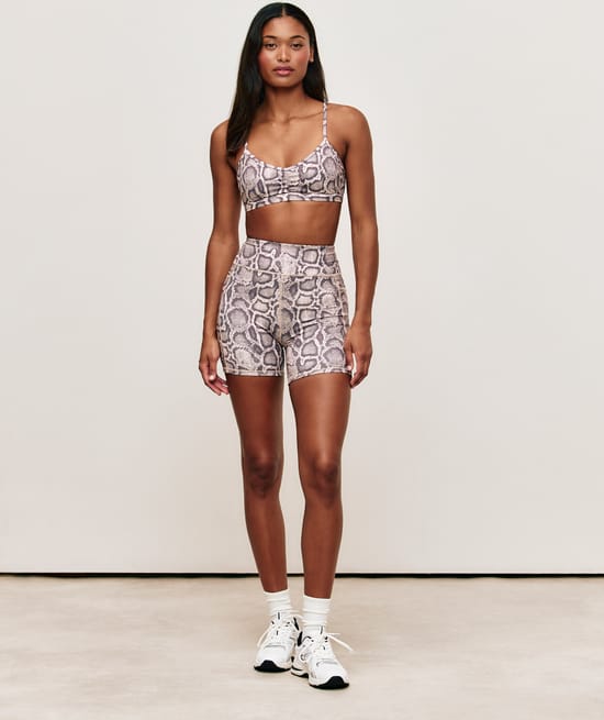 Snake print microfibre sports bra;