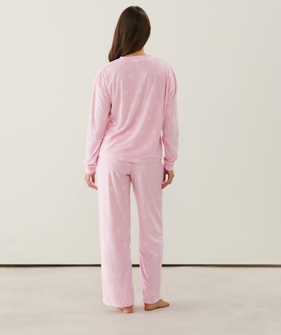 Velour bow print pyjama set;