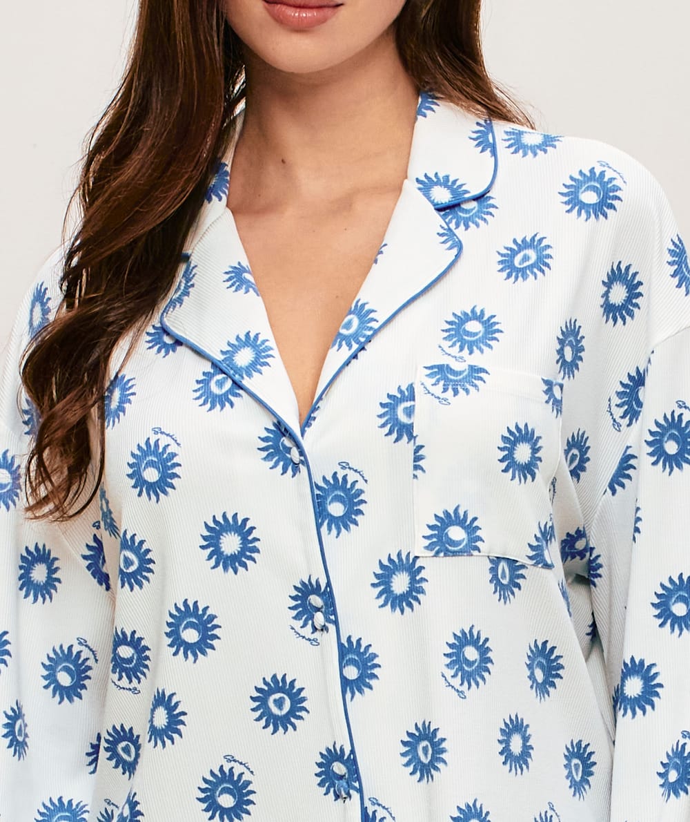 Ribbed jersey shirt with sun pattern;