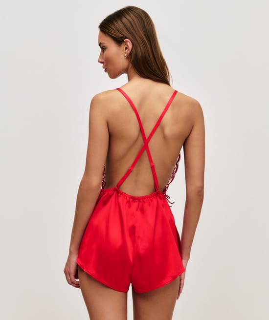 Mesh and satin playsuit;