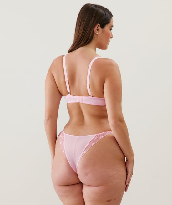 Balconette bra with embroidered hearts pattern;