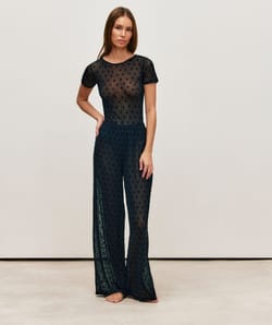 Heart pattern mesh trousers;