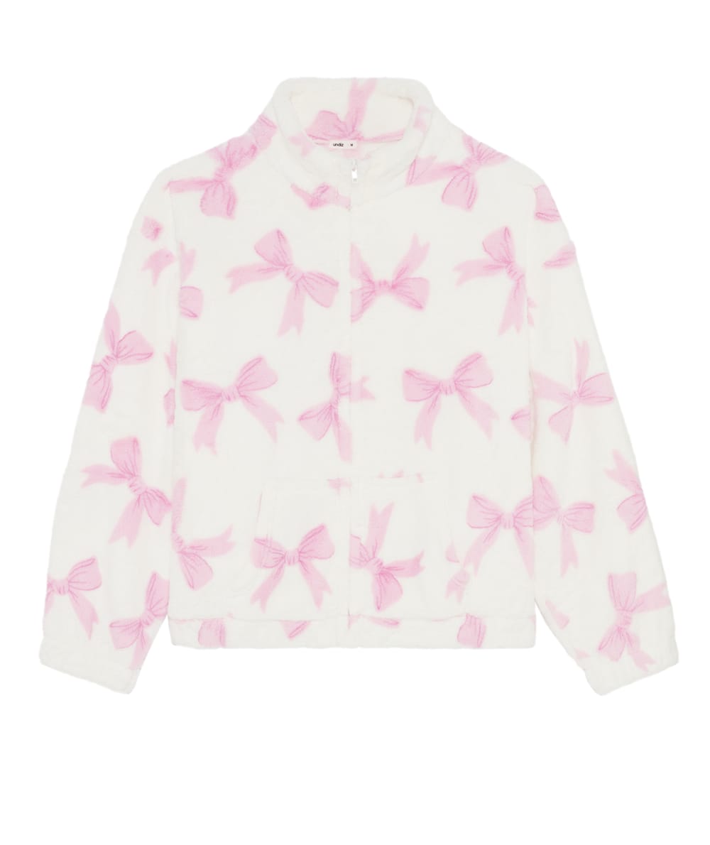 Fleece jacket with bow pattern;