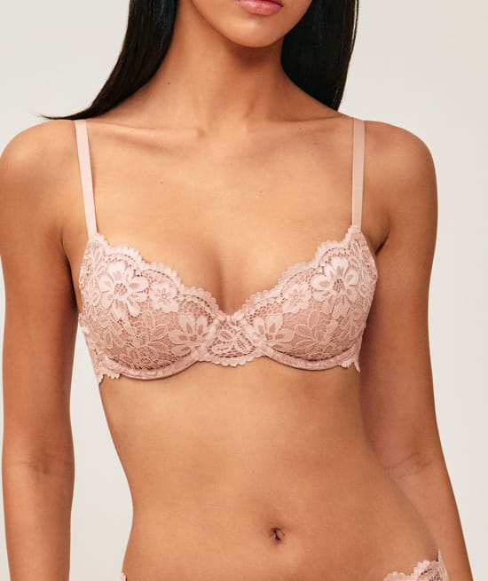 Floral lace balconette bra;