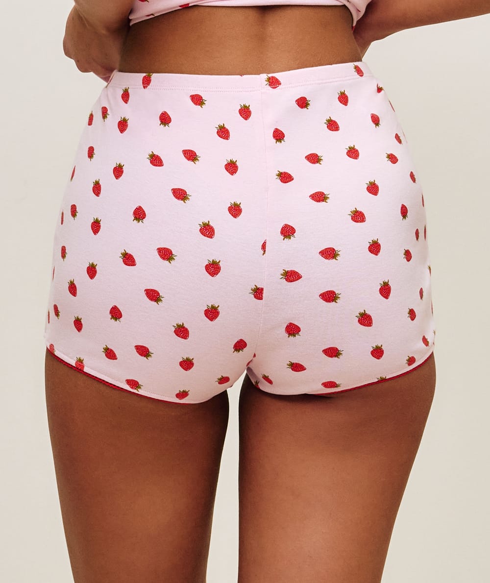 Strawberry print jersey shorts;