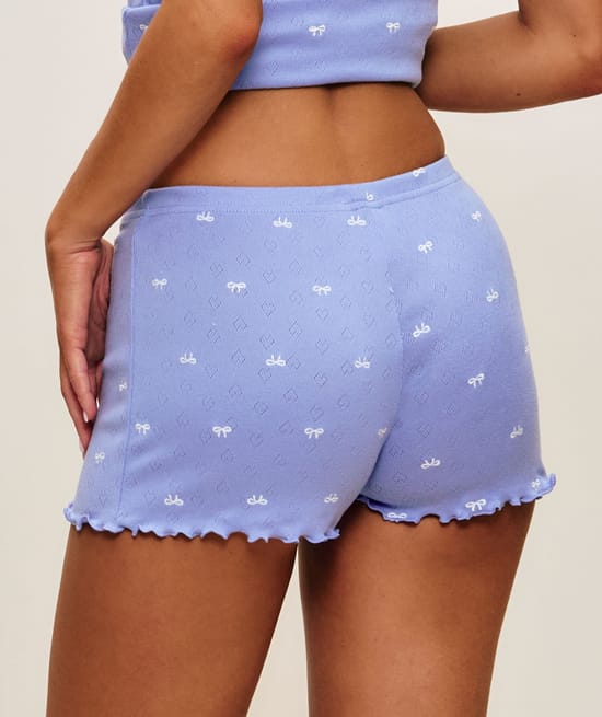 Cotton pointelle shorts with knot print;