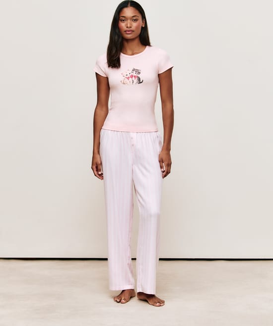 Kitten print jersey T-shirt;