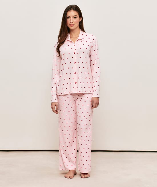 Ribbed jersey shirt with heart pattern;