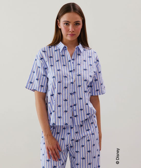 Chemise en coton bleu Stitch;