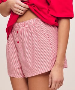 Short en coton &agrave; rayures avec broderie c&oelig;ur;