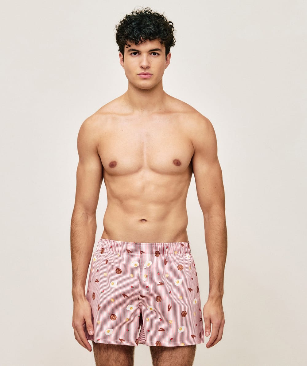Cotton boxer shorts with foodie patterns;