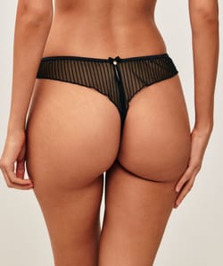 Striped mesh ruffled thong;