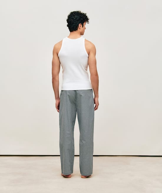 Checked poplin trousers with integrated belt;