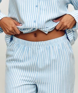 Striped flannel trousers;