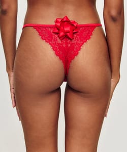 Satin and lace thong with gift bow;