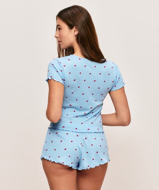 Ribbed jersey shorts with heart pattern;