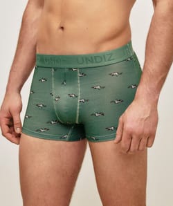 Green cotton boxer shorts with duck patterns;