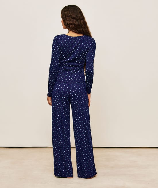 Pantalon en pointelle &agrave; motif fleuri;
