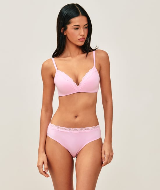 Microfiber and lace push-up triangle bra;