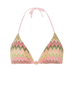 Triangle bikini top with sun detail and zigzag pattern;