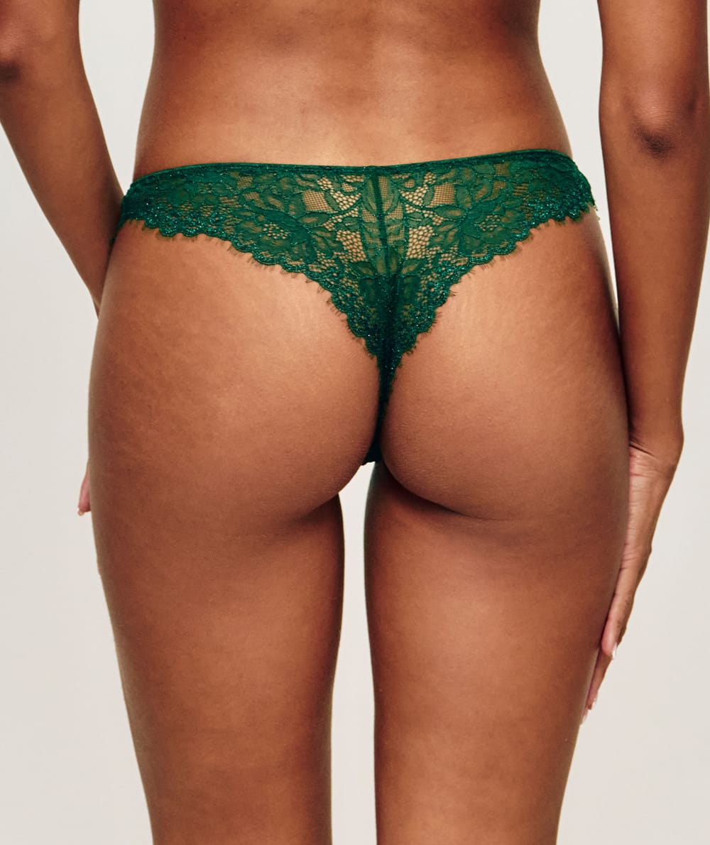 Lace thong with embroidery;