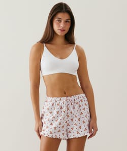 Flannel shorts with teddy bear print;