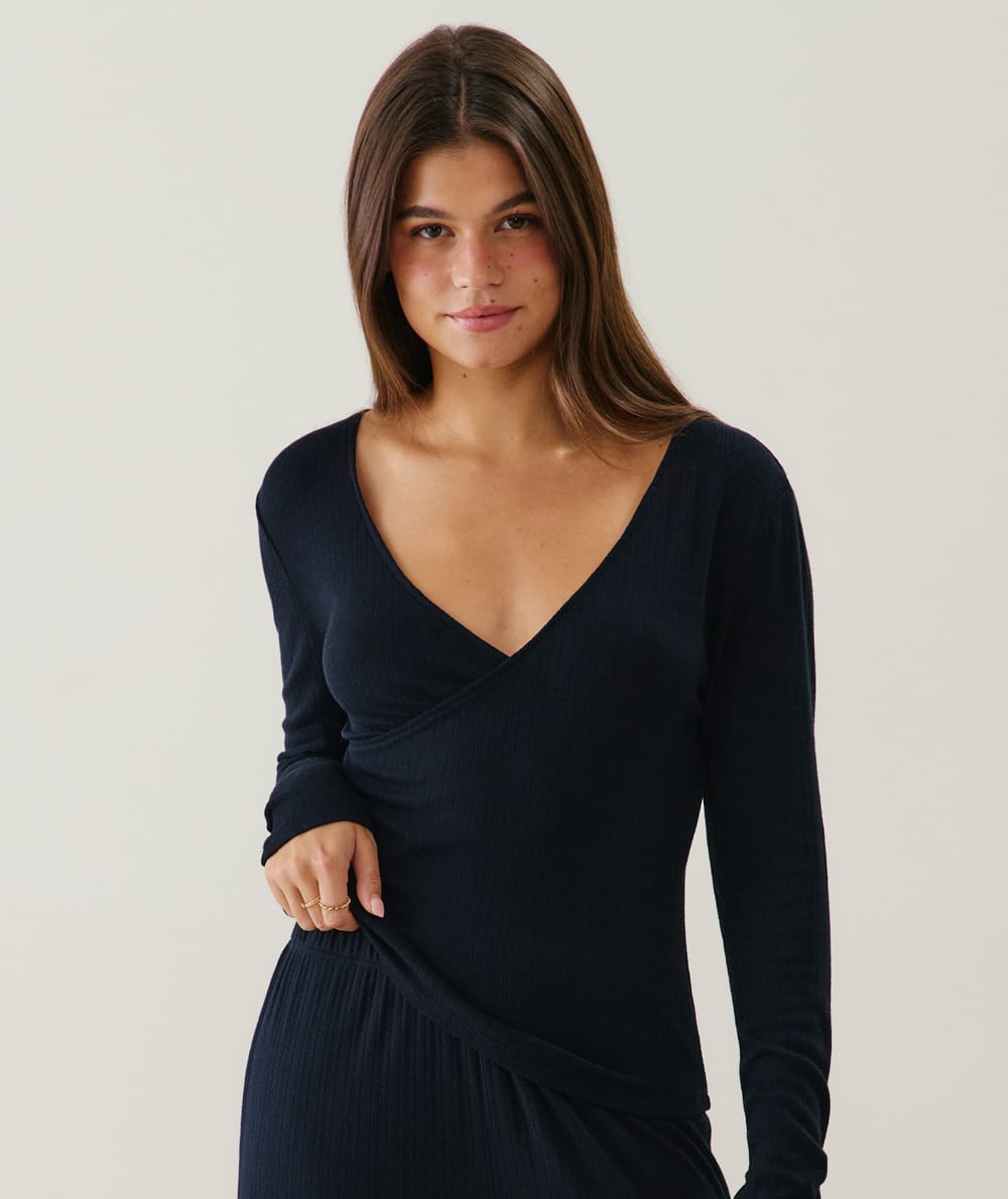 T-shirt cache-cœur en pointelle;