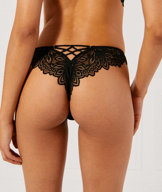 Satin and lace tanga briefs;