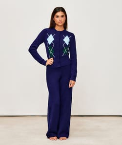 Diamond patterned knitted cardigan;