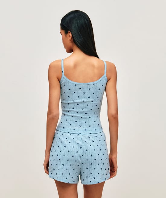Short en pointelle imprim&eacute; fleurs et pois;