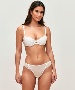 Tulle thong with floral embroidery;