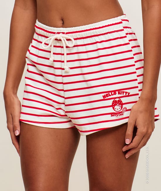 Short striped jersey with Hello Kitty embroidery;