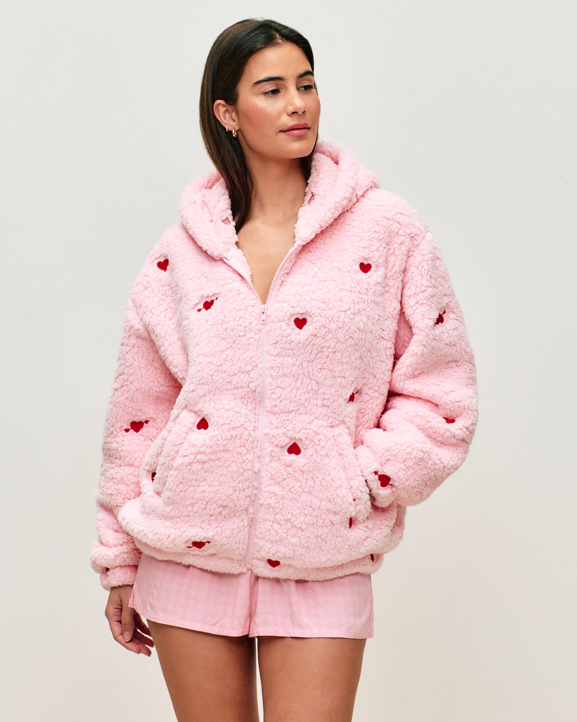 Fleece jacket with heart motifs - pink - Undiz