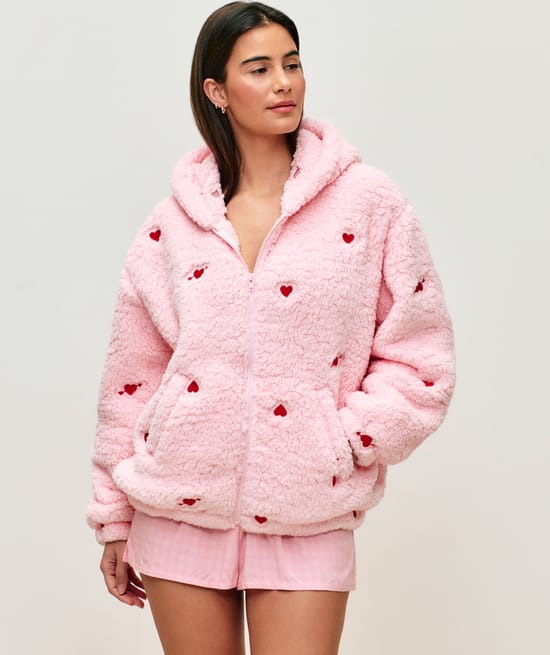 Fleece jacket with heart motifs;